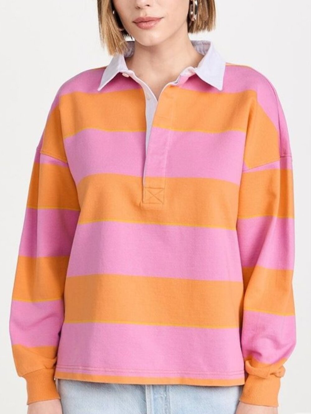 AMO Annie Rugby Collared Shirt, Pink/Orange, Size Large